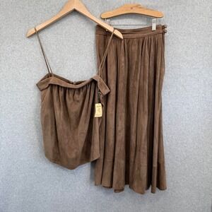 Pegasus Suede 2 Piece Set Women Small Brown 1970s Deadstock Artisan Leather Rare